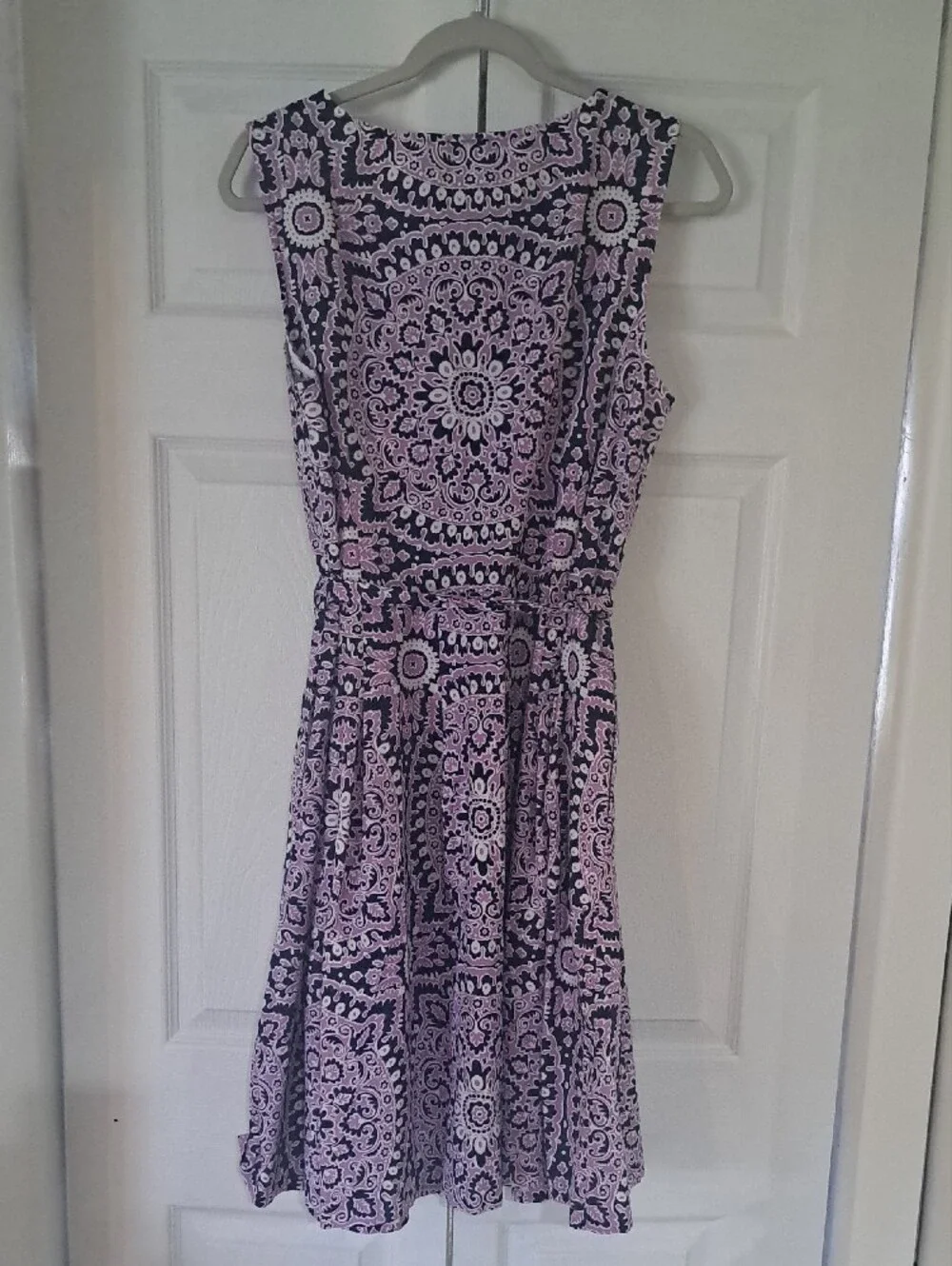 Talbots Size 16P Lavendar & Navy Sleeveless Fit & Flare  Printed Midi Dress - Picture 3 of 10